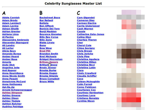 セレブ愛用のサングラスがわかるサイト Celebrity Sunglasses Finder