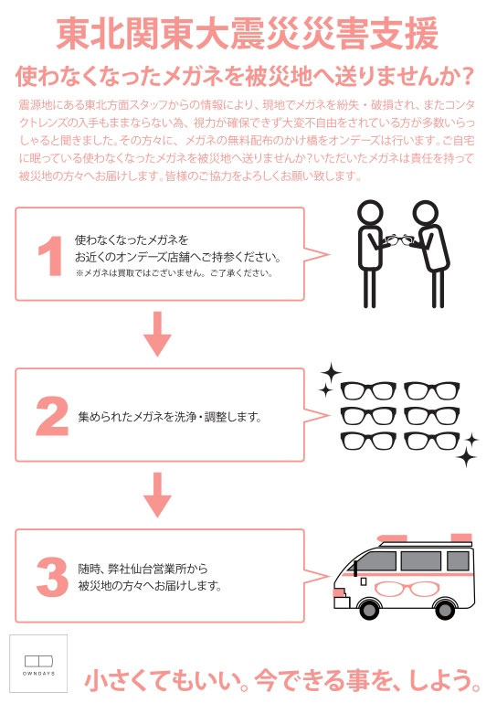 オンデーズが使わなくなったメガネを集めて被災地へ