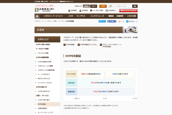 「HYPER保証｜メガネスーパー」 （スクリーンショット）