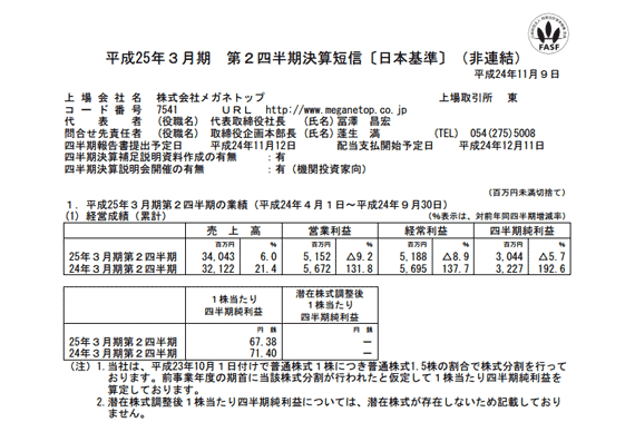 【PDFファイル】2012年11月9日 平成25年3月期 第2四半期決算短信