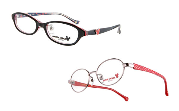 （上）眼鏡市場「ディズニーキャラクターズフレームコレクション」DIS-001-BK （ミッキー）。（下）眼鏡市場「ディズニーキャラクターズフレームコレクション」DIS-005-PK（ミニー）。image by メガネトップ【クリックして拡大】