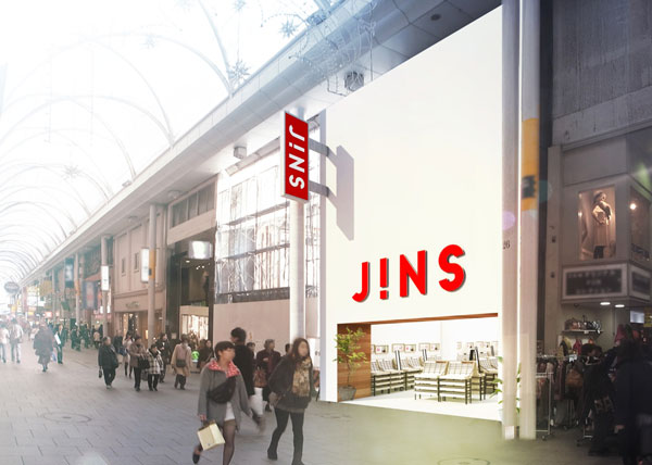 JINS 広島本通店 外観イメージ。image by ジェイアイエヌ