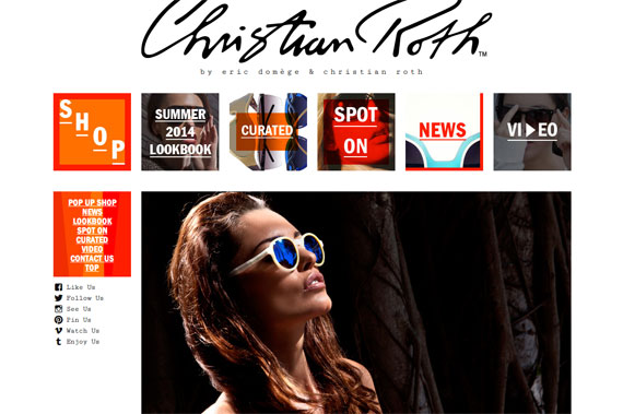 「Christian Roth Official Website | Designer of Iconic, Luxurious, Trendsetting Sunglasses + Optical Frames」 （スクリーンショット）