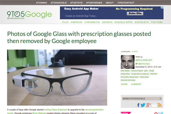 Photos of Google Glass with prescription glasses posted then removed by Google employee | 9to5Google