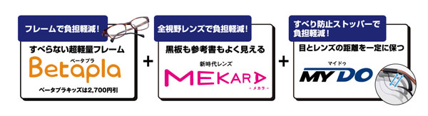 メガネスーパーの「受験メガネ」は、 眼に負担をかけないフレーム・レンズ・ストッパーの3点セット。 image by メガネスーパー 【クリックして拡大】