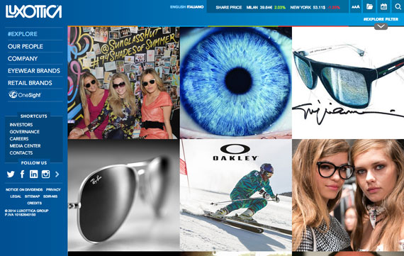 「#EXPLORE | Luxottica Group」（スクリーンショット）