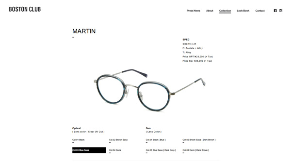 「MARTIN | BOSTON CLUB Eyewear」（スクリーンショット）