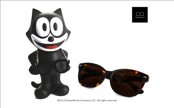 FELIX The CAT OWNDAYS Model（フィリックス・ザ・キャット オンデーズ モデル） MOB009-FELIX1 C2（フィギュア：ブラック、サングラス：べっ甲柄） 価格：9,980円（税別） image by OWNDAYS