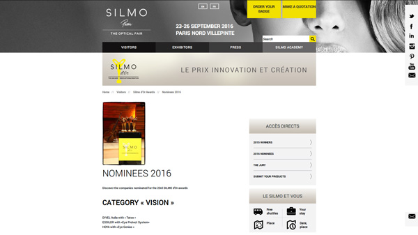 「Nominees 2016 - Silmo Paris」（スクリーンショット）