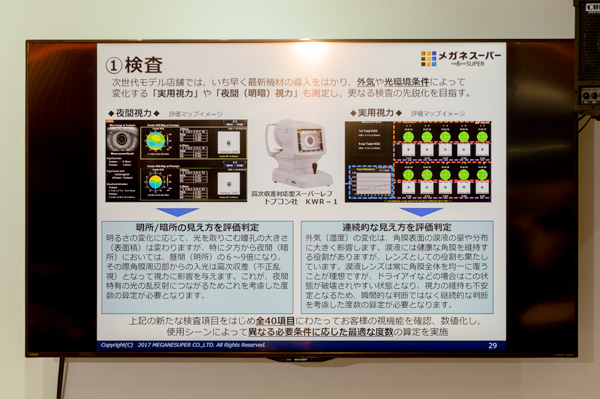 最新の「夜間視力検査機器」を導入し、顧客ひとりひとりに最適なメガネ作りに活かしていく。