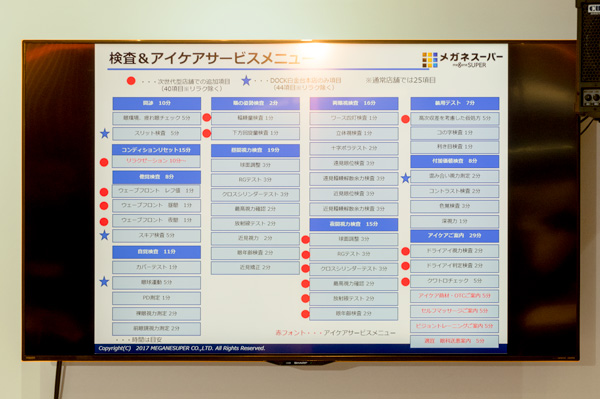 次世代型店舗の高田馬場本店では、40項目にも及ぶ検査をおこなう。