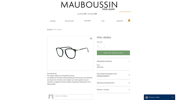 「MAU 180801 | Lunettes | Mauboussin Eyewear」 （スクリーンショット）