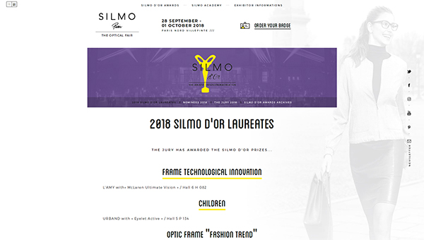 「2018 SILMO d'Or Laureates」（スクリーンショット）