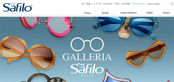 「Safilo Group - Corporate website」 （スクリーンショット）