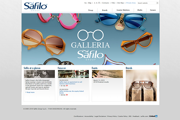 「Safilo Group - Corporate website」 （スクリーンショット）