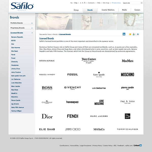 Licensed Brands - Safilo Group （スクリーンショット）