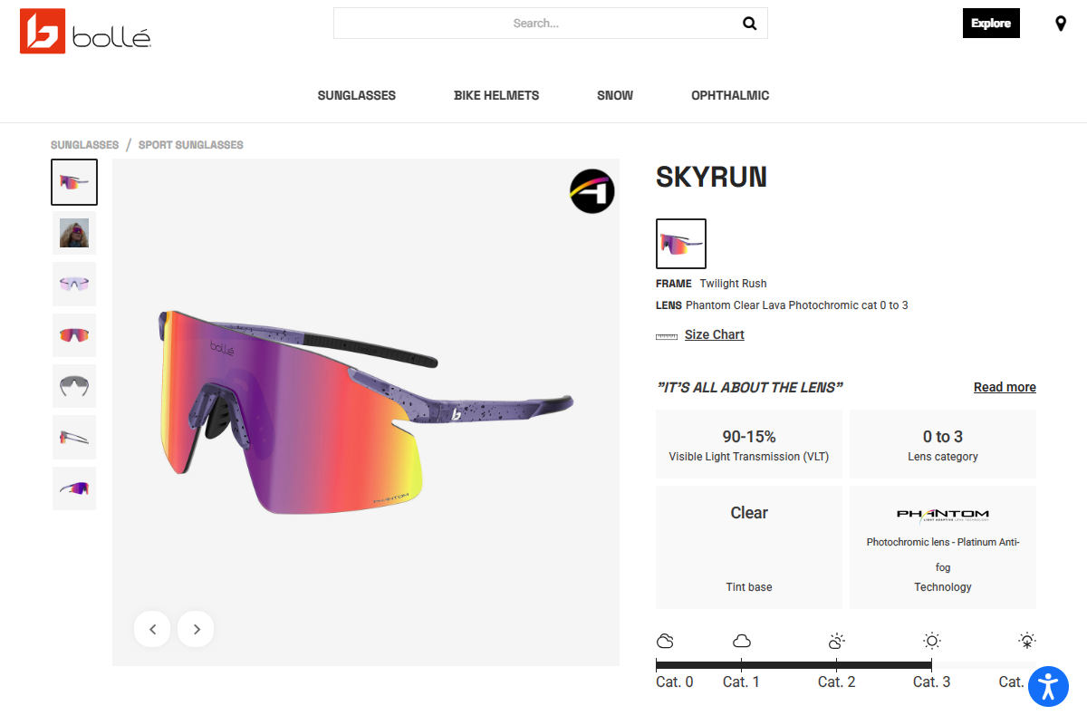 「SKYRUN Sport Sunglasses | Boll&eacute;」 （スクリーンショット）
