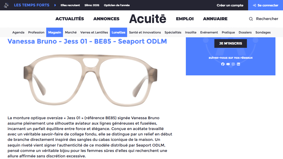「Silmo d&rsquo;Or 2026 : focus sur les 5 nomin&eacute;s de la cat&eacute;gorie monture optique &laquo; Griffes &raquo; | Acuit&eacute;」 （スクリーンショット）