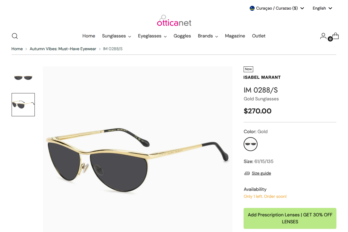「Isabel Marant IM 0288/S women Gold Sunglasses &ndash; Otticanet」 （スクリーンショット）