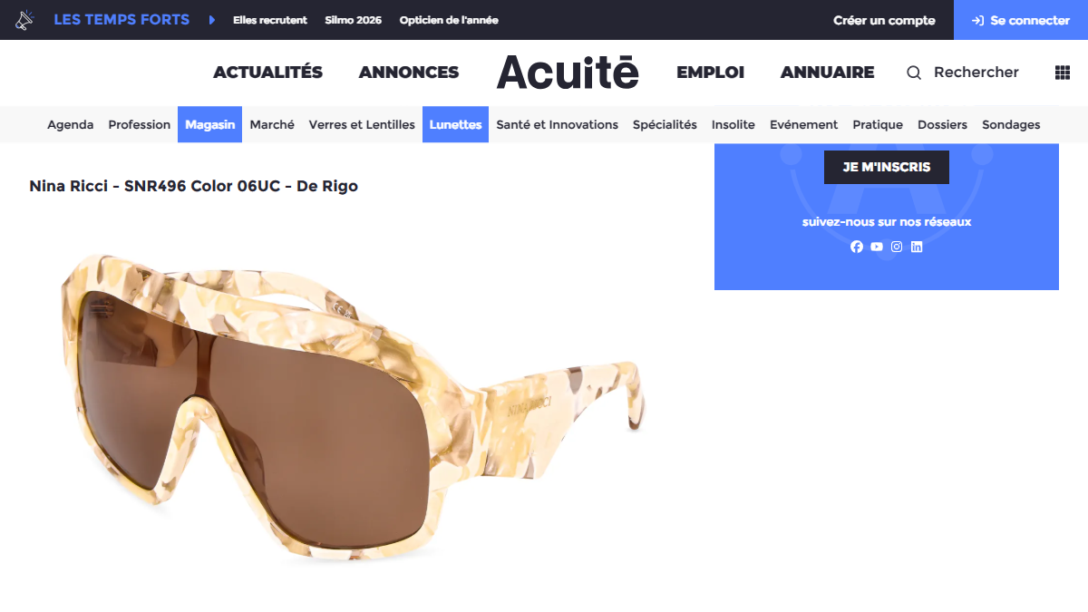 「Silmo d&rsquo;Or 2026 : focus sur les 5 nomin&eacute;s de la cat&eacute;gorie lunettes solaires &laquo; Griffes &raquo; | Acuit&eacute;」 （スクリーンショット）