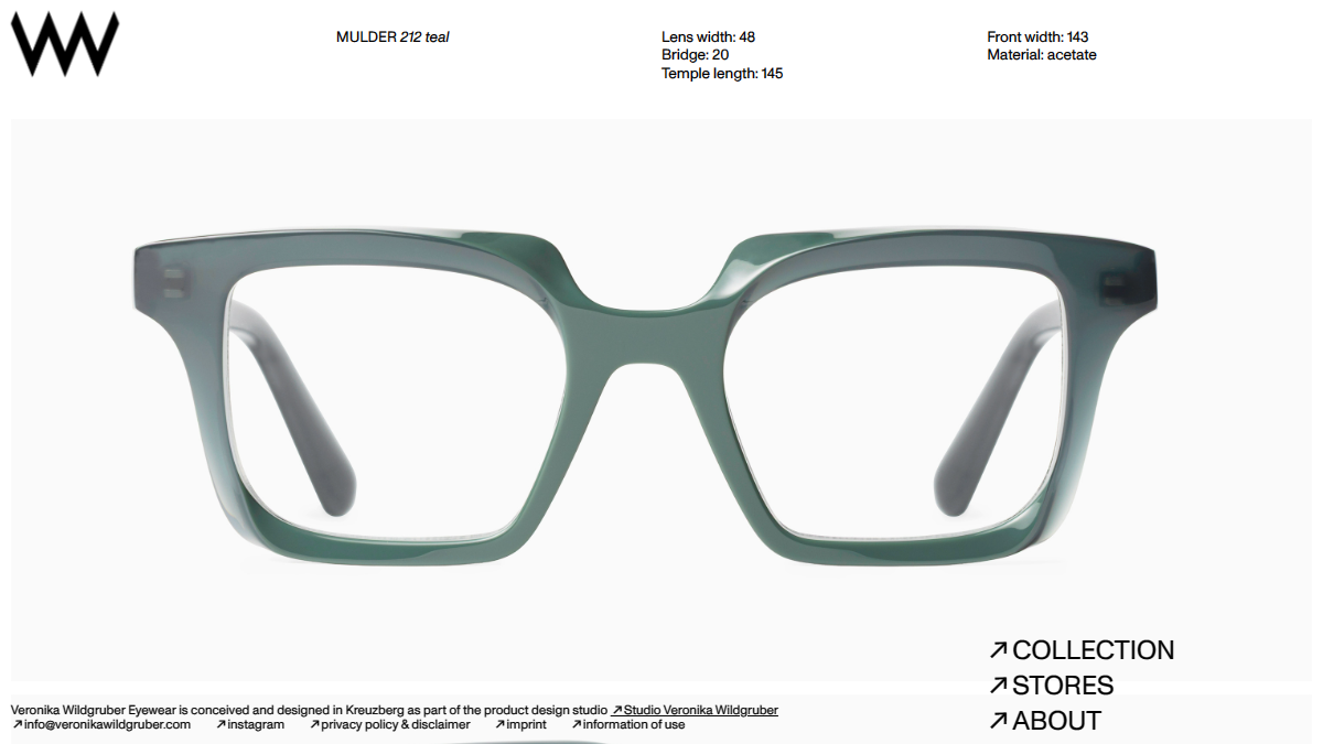 「MULDER teal - Veronika Wildgruber Eyewear」 （スクリーンショット）