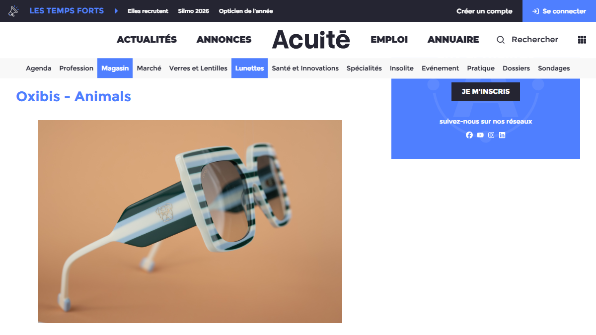 「Silmo d&rsquo;Or 2026 : focus sur les 5 nomin&eacute;s de la cat&eacute;gorie lunettes solaires &laquo; Savoir-faire lunetier &raquo; | Acuit&eacute;」 （スクリーンショット）